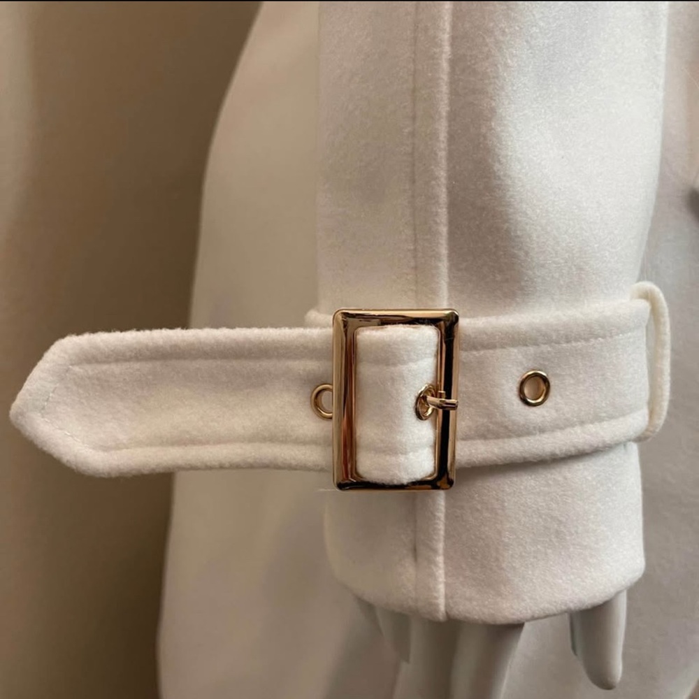 White removable faux fur belted wrap pea coat - Picture 8 of 12